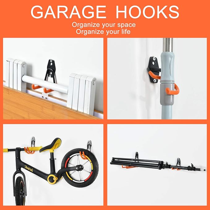 AOBEN Garage Hooks Heavy Duty, Steel Garage Storage Hooks, Utility Tool Hangers and Combinable Wall Mount for Organizing Ladder, Hold Chairs, Heavy Tools (Small U, 4 Pack)