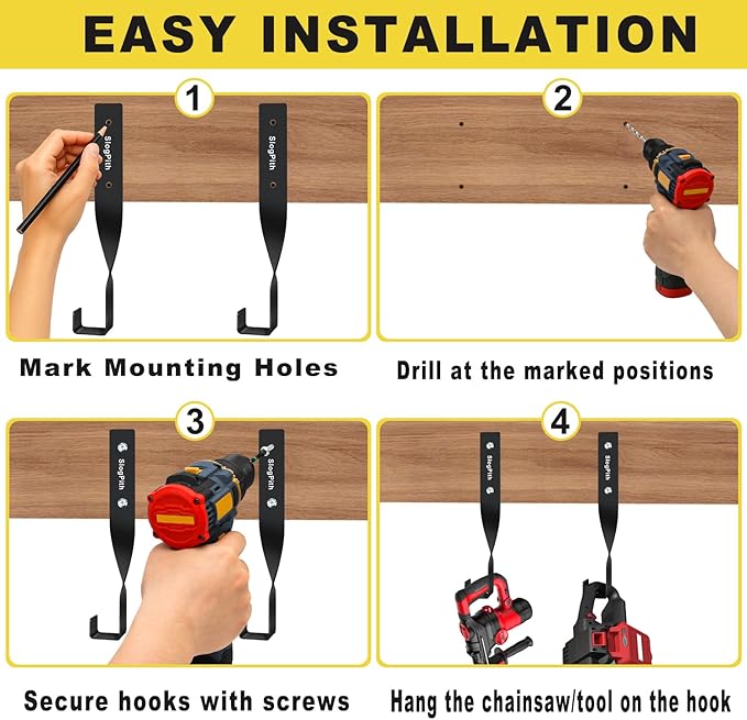 Chainsaw Hanger,Chainsaw Holder for Garage Wall Mount, Garage Storage Hooks for Chainsaw, Backpack Blower, Weed Eater & Tools,Rustproof Chainsaw Hook Organizes Tools, Saves Space(4 Pcs)