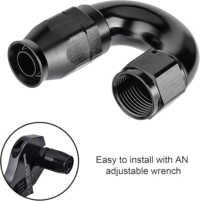 EVIL ENERGY 12AN 180 Degree PTFE One Piece Full Flow End Hose Fitting Aluminum Black