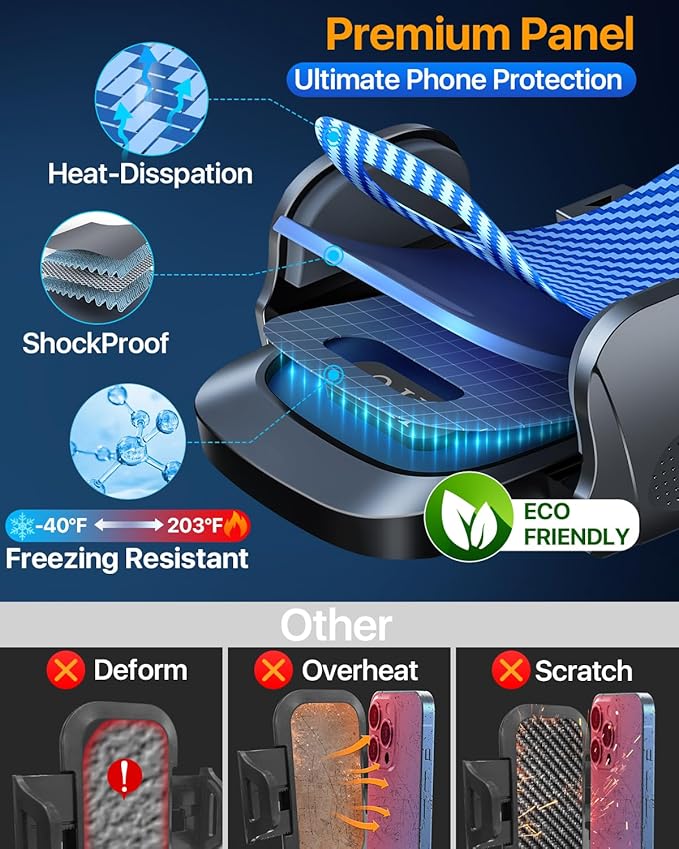 HTU 2025 Best Car Phone Holder 【Ultimate 5-in-1 & Upgraded 100+LBS Strongest Suction】【True Military-Grade & Safety Cert】 360° Windshield Dashboard Vent Mount Stand for iPhone Android & Truck, Blue