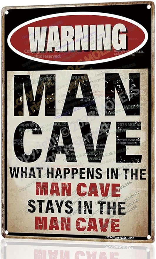 'What Happens Here, Stays Here!' Funny Man Cave Decor for Men | 12x8″ Durable Vintage Metal Man Cave Signs Wall Decorations for Basement/Garage/Mancave, 2357