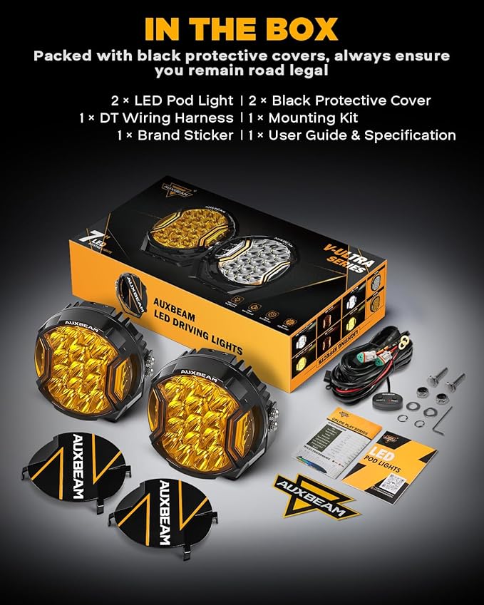 Auxbeam V-Ultra Series 7" 226W Side Shooter LED Offroad Lights, Amber DRL 3 Modes Light Bar, 270° Coverage Round LED Pods Spotlights, 26800LM Yellow Fog Lights with Protective Covers, Pair