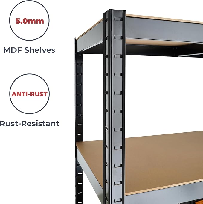 Garage Shelving Units - 71" H x 47" L x 16" W - Heavy Duty Racking - Shelves for Storage -1 Bay - Galvanised - 5 Tier - 2000LB Capacity (400LB Per Shelf) - Workshop, Shed, Office - 5 Year Warranty