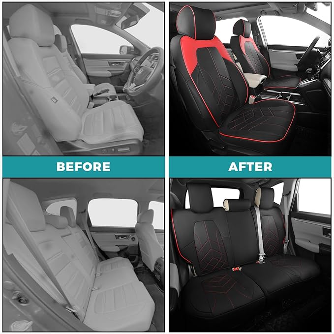 for Honda CRV Seat Covers Custom Fit 2017-2022 EXL EX LX Sport,Touring,Hybrid - Luxury Waterproof Leather Car Seat Covers Full Set - BlackRed