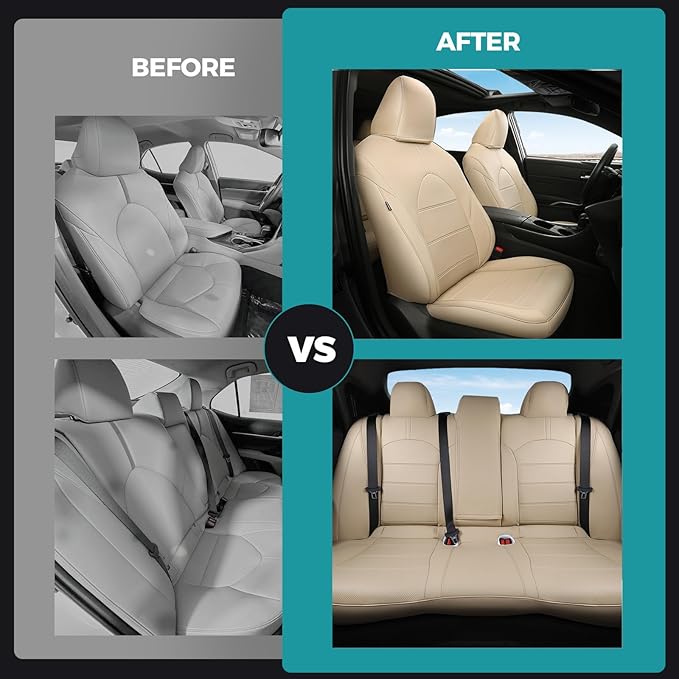 for Toyota Camry Seat Covers XLE XSE V6 2018 2019 2020 2021 2022 2023 2024 - Waterproof Breathable Leather Seat Covers for Cars, Custom Fit Car Seat Covers Full Set, Beige Not for Hybrid