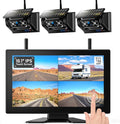 3 Magnetic Solar Wireless Backup Camera HD1080P Loop Recording 10.1 Inch Touchscreen Monitor, Quad RV Rearview Backup Cameras Wireless System for RV Trailer Tractor Truck, BL103