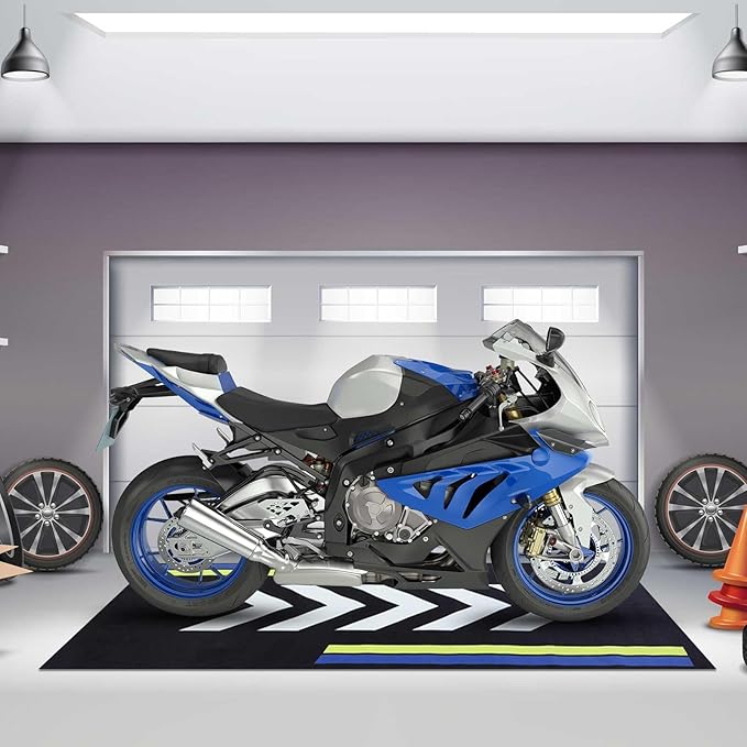 Motorcycle Mat 78 x 31 Inch Garage Floor Rug Washable Parking Mats for Garage Floors Non Slip Oil Absorbent Pad Rubber Backing Layer Protects Floor from Spills Drips Stains(Arrow Style)