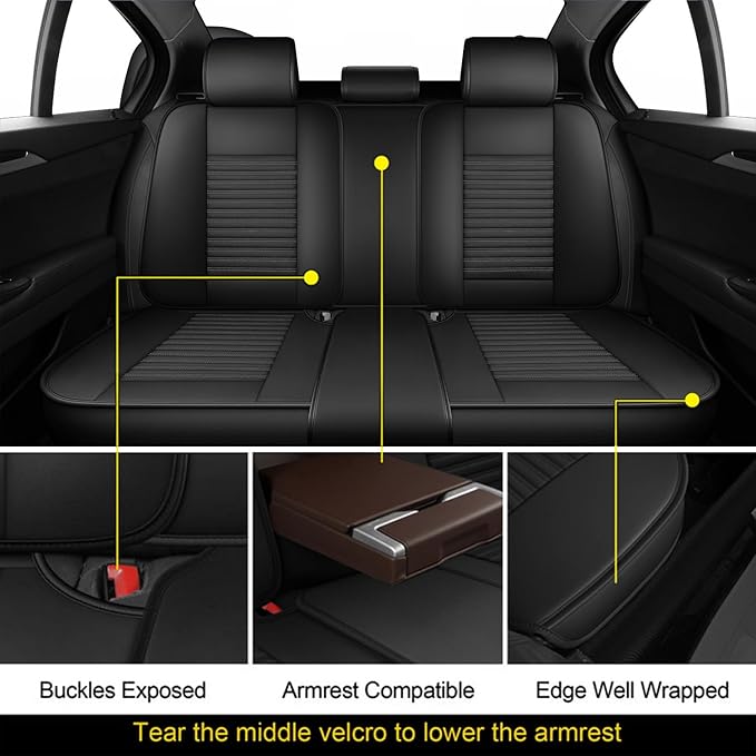 LINGVIDO Car Seat Covers,Breathable and Waterproof Faux Leather Automotive Seat Covers for Cars SUV Pick-up Truck Sedan(Full Seat,Black GrayLine)