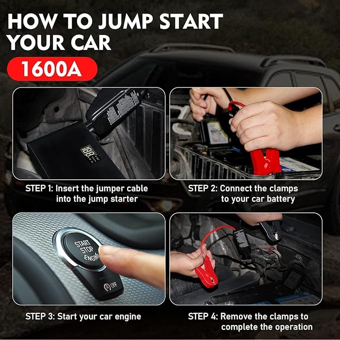 BOOKOO Car Battery Jump Starter, 3000 Amps Jumper Starter for Car 7.2 L Gas | 5.5 L Diesel Engine, Power Bank Battery Backup with USB QC 3.0 | PD 18W Fast Charging,3 Flashlight Modes for Emergency Use