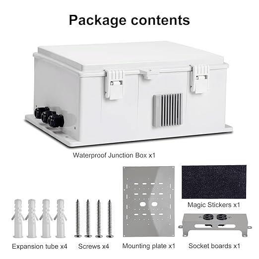 Outdoor Electrical Junction Box, ABS Water Resistant Enclosure with Internal Mounting Panel & Hinged Cover (13" H* 9.2" L* 4.6" W & Outlet)