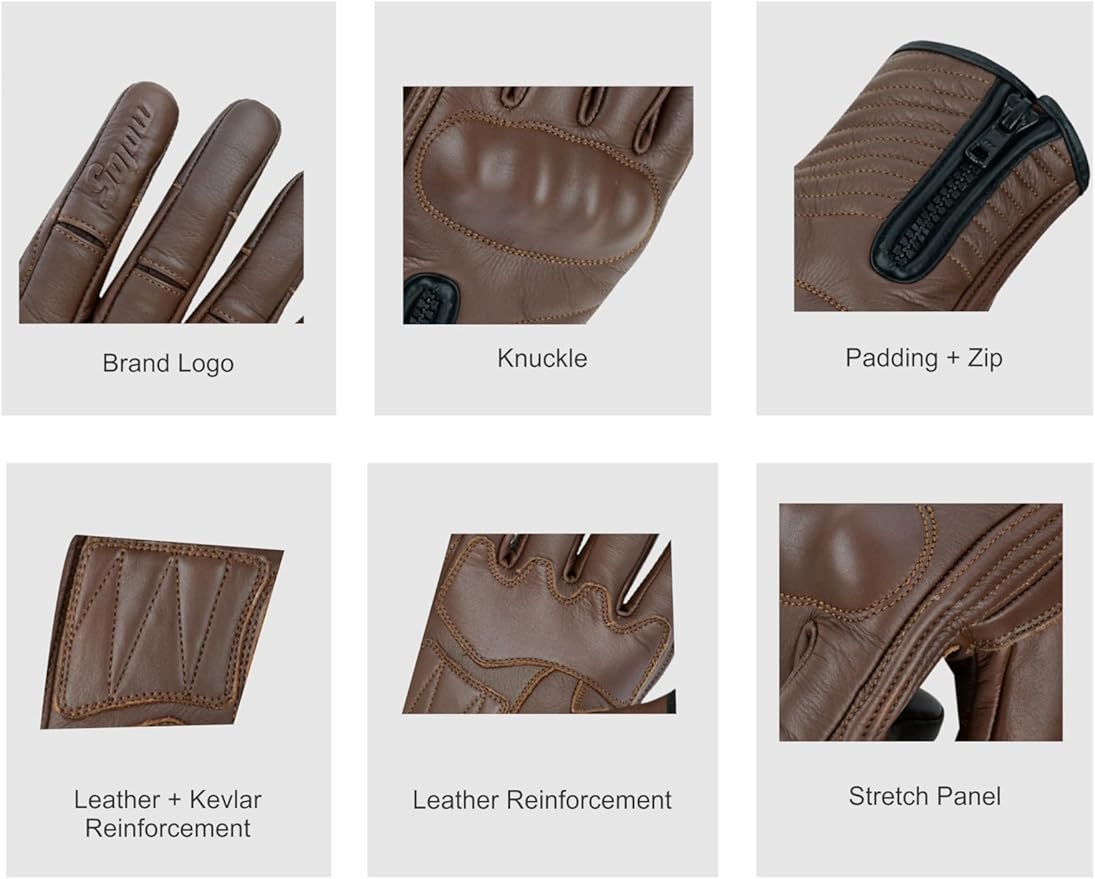 Full Finger Leather Motorcycle Gloves for Men & Women Touch Screen Gloves Premium Street Motorcycle Durable Protective Cruiser Biker Gel Leather Motorbike Gloves