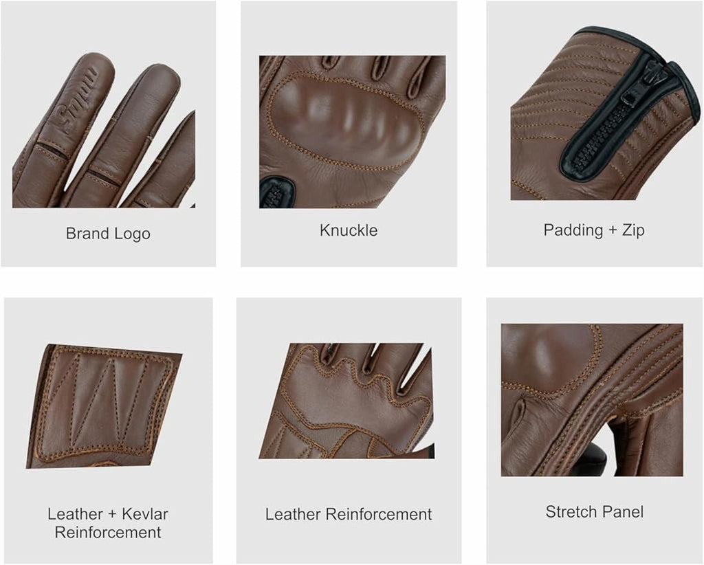 Full Finger Leather Motorcycle Gloves for Men & Women Touch Screen Gloves Premium Street Motorcycle Durable Protective Cruiser Biker Gel Leather Motorbike Gloves