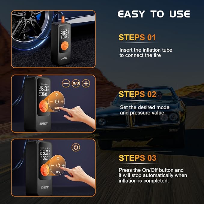 Tire Inflator Portable Air Compressor, 4X Faster Inflation & High-Capacity Battery, Tire Pump with Digital Pressure Gauge & LED Light, 150PSI Air Pump for Car Tires, Motorcycle, Bike, Ball, etc