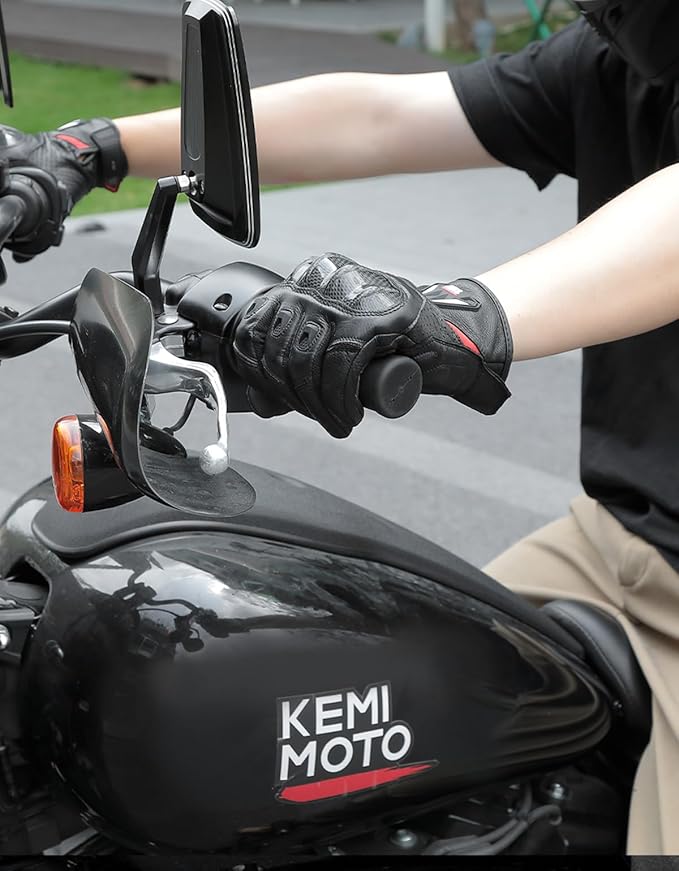 KEMIMOTO Sheepskin Leather Motorcycle Gloves for Men, Protective Motorcycle Gloves for Motocross Motorbike Dirt Bike Bicycle Racing ATV UTV