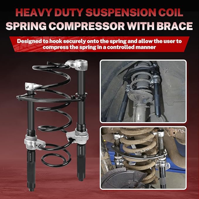 BILITOOLS 2-Piece Coil Spring Compressor Tool Heavy Duty Macpherson Strut Spring Compression Set with Safety Jaws and Holder, Max Load.2645LB