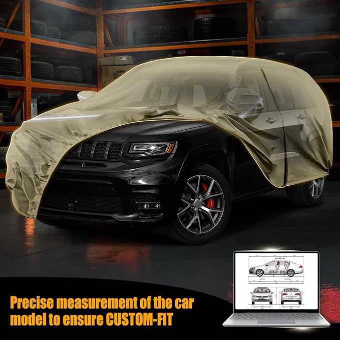 Waterproof Car Covers Replace for 2011-2025 Jeep Grand Cherokee, Multilayer Heavy Duty with Cotton Liner All Weather Car Cover with Zipper Door, Windproof Bands for Snow Rain Dust Protection
