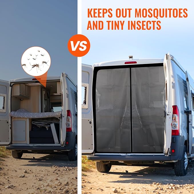 65''H x 65''W Van Bug Screen Universal Size Rear Door Window Covers with Magnetic Closure Car Window Screens for Camping Fits Standard Roof Mercedes Sprinter Ford Transit and RAM Promaster