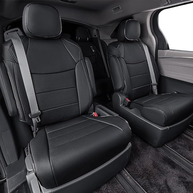EKR Sienna Seat Covers for 2011-2020 Toyota Sienna XLE,Limited,Limited Premium,7 Seats,2nd Row Captain Seats W/Legrest,Seat Covers for SUV,Automotive Seat Cover Full Set-Three Row,Leather(Black)