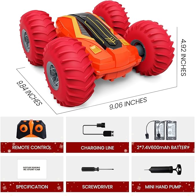 Tecnock Large Remote Control Car for Kids, 1:14 Bigger Size RC Stunt Car with Inflatable Tires, 2.4GHz RC Cars with 40-Min Playtime, Double Sided 360° Rotates and Flips, Toys Gift for Boys and Girls