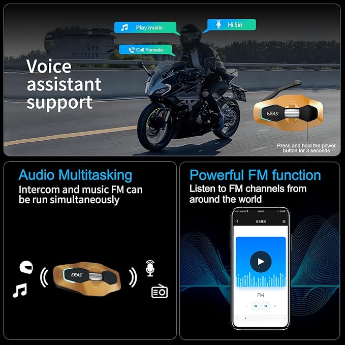 SolaMr X10 Motorcycle Helmet Bluetooth Headset Speakers Headphone, Ski Helmet Intercom Integrated Mesh Communication System Support 10 Riders with Bluetooth 5.1, Noise Cancellation, Yellow