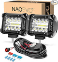 NAOEVO 4 Inch LED Pod Lights, Spot Flood LED Fog/Driving/Off Road Lights with 2 Leads Wiring Harness, Cube Pods for Truck Boat ATV UTV, 2 Pcs (White)