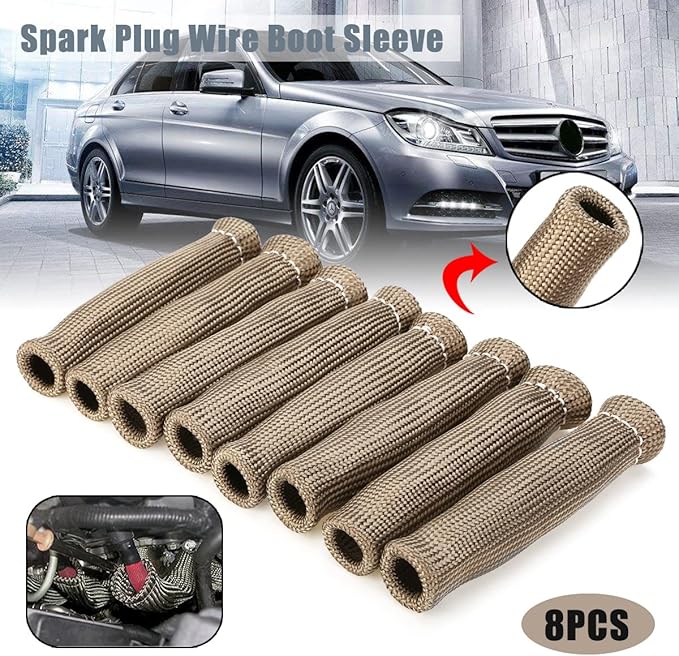 Titanium Spark Plug Wire Boots Thermal Protection Insulator Sleeve, 2500 Degree Heat shield Cover Wrap 6 inch for Car Truck 8PCS