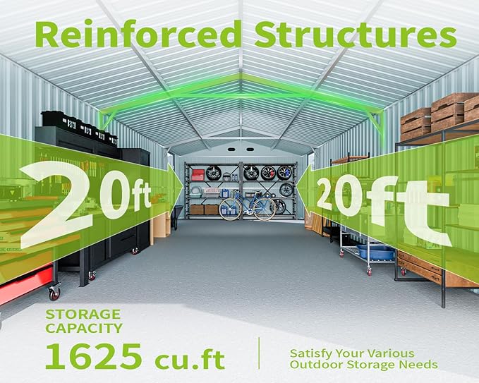 20 x 13 FT Outdoor Storage Shed, Large Metal Garden Shed with 2 Lockable Doors, Tool Shed Outdoor Storage with 4 Air Vents, Garage Shed Waterproof for Car, Truck, Bike, Garbage Can, Tool, Dark Gray