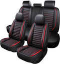 Leather Car Seat Covers Full Set, Universal Faux Leather Car Seat Covers 5 Seats, Automotive Seat Covers for Most Sedans SUVs Trucks, Front and Rear Seat Covers,Wine Red