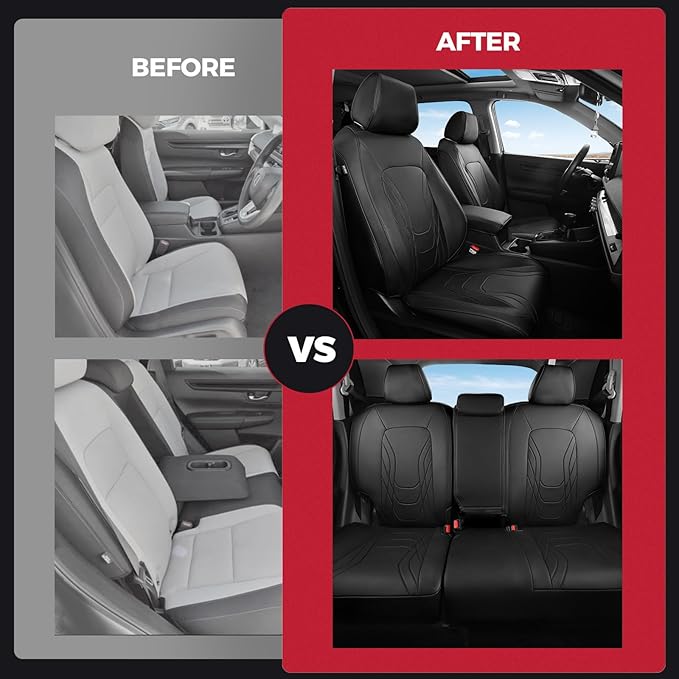 FREESOO Seat Covers for Honda CRV, Custom Fit Seat Covers Full Set, CRV LX EX EX-L Sport Touring Special Edition Trailsport Hybrid & Gas 2023 2024 2025 2026, Luxury Leather Car Seat Cover, Black
