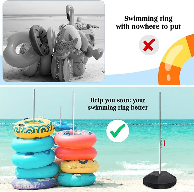 Pool Float Storage Rack 13 x 78 Inch Pool Float Holder Stainless Steel Equipment Holder Water Filling Base Portable Scalable Outdoor Rack for Swimming Outdoor Storage(Black)