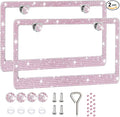 2 Pack License Plate Frames for Women, Sparkly Rhinestone Diamond Car Accessories with Glitter Crystal Caps (Pink (2PCS))