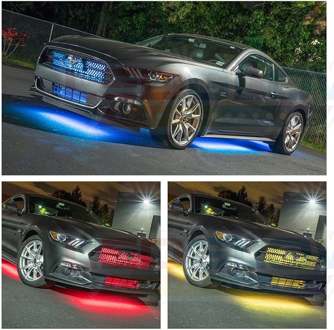 LEDGlow 4pc Million Color Multi-Color LED Underbody Underglow & 2pc Interior Footwell Accent Lighting Kit for Cars - 18 Solid Colors - 12 Unique Patterns - Music Mode - Includes Control Box & Remote
