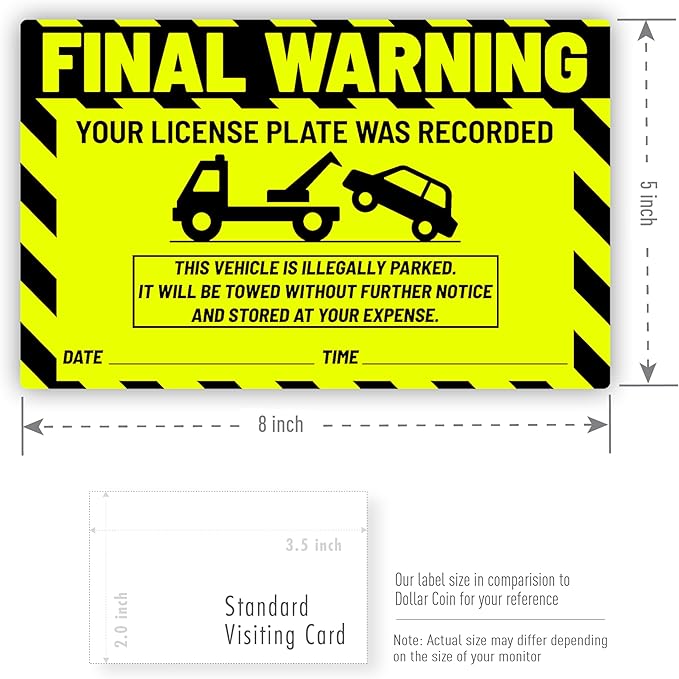 easykart labels 50 Parking Violation Notice Parking Violation Stickers Tow for Car Parking Warning Adhesive Car Window Fluorescent Green Labels (1 Pack)