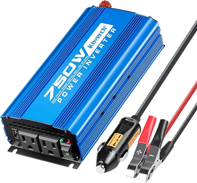 750 Watt Power Inverters DC 12V to 110V AC Converter with 2 AC Outlets and 2A USB Charging Port for Camping Car Power Inverter for Car Cigarette Lighter