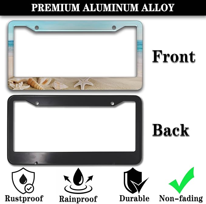 Front License Plate Bracket Multicolor License Plate Frames Beach Ocean Universal Aluminum Car Accessory 2 Pack with Screw Covers Set