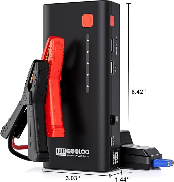 GOOLOO Jump Starter 3000A Peak Car Jumper Starter 12V SuperSafe Lithium Jump Box, Battery Booster Pack, Portable Car Battery Charger, and Jumper Cables for Up to 8.5L Gas or 6.0L Diesel Engine