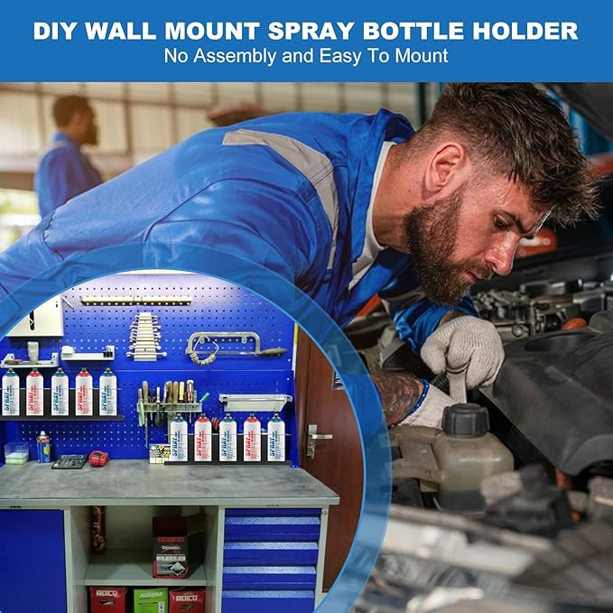 4 Pack Heavy-Duty Aerosol Spray Can Holder, 5 Can Spray Bottle Holder Steel Wall-Mounted Shelf for Garage, Craft Workspace and Home