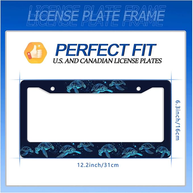 Sea Turtle License Plate Frame Blue Turtles License Plate Stainless Steel Funny License Plate Holder Ocean Animal Car Accessory Car Decoration 12.3" x 6.3" Fits Standard Vehicles Size