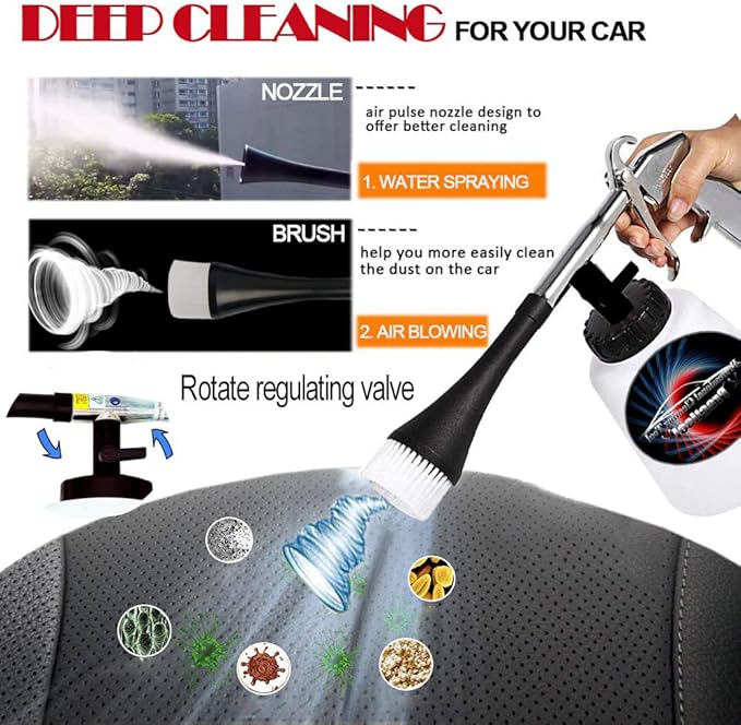 Car Interior Cleaner, Auto Detail Tools Car Detailing Kit(Needs Air Compressor) High Pressure Car Cleaning Gun Car Cleaning Kit for Vehicle Upholstery Carpet Seat