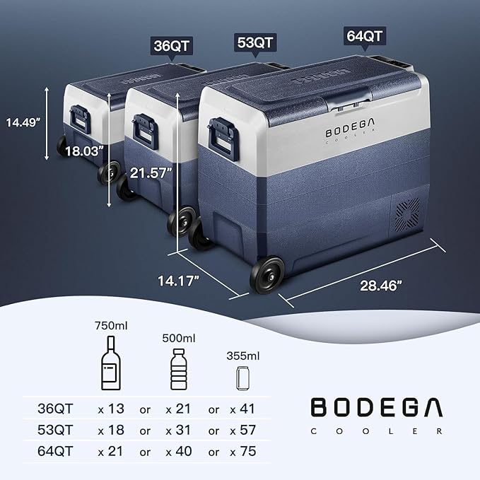 BODEGACOOLER 12 Volt Car Refrigerator,53 Quart Portable Freezer,Dual Zone Car Fridge APP Control,-4℉-68℉ RV Electric Compressor Cooler 12/24V DC 100-240V AC for Outdoor,Camping,Travel,Road Trip