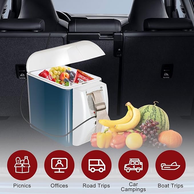 CAYNEL 12V 7.5 Quart Personal Thermoelectric, 7.5 Liter Capacity, Portable Electric Cooler Warmer with 12V DC, Small Fridge for Car, RV, and Camping Use