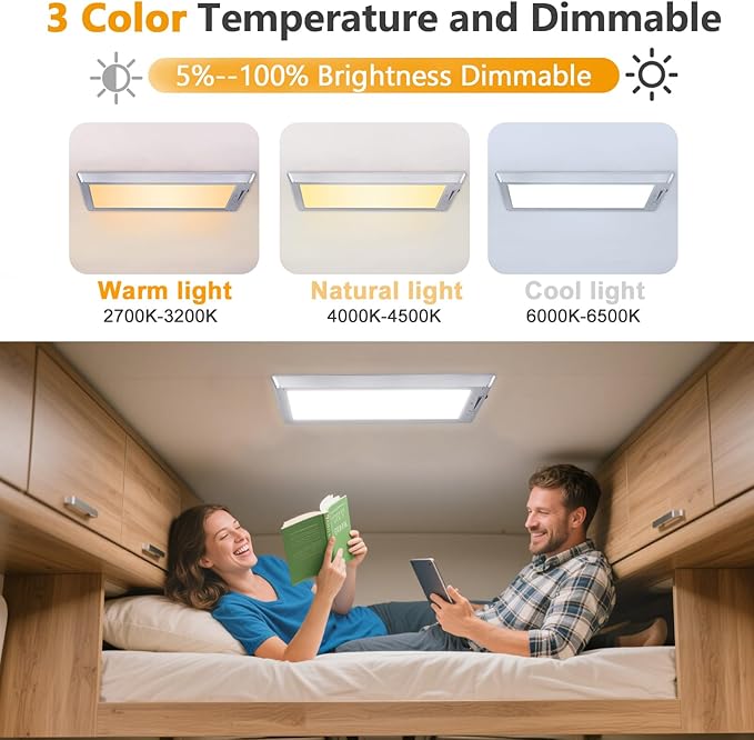 RV Lights Interior,3 Color RV LED Super Bright Fixture,12V RV Ceiling Dome Light with ON/Off Dimmable Switch Energy Saving Gift Package for RV/Camper/Car/Trailer/Boat
