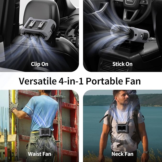 Socool Portable Car Fan - 14500mAh Rechargeable Battery Opearated, Clip on Car Seat Headrest 360 Rotatable, 5-Speed Backseat Fans for Baby Rear Facing Cooling with Dual Air Outlets for SUV RV Truck