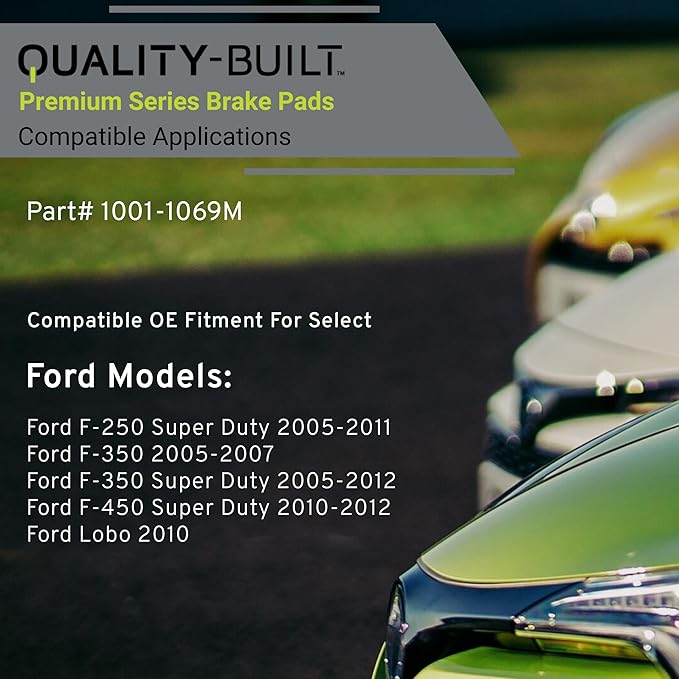 Premium Semi-Metallic Front Brake Pads (1001-1069M) Compatible with Ford F-250 Super Duty 2011-2005, F-350 2007-2005, F-350 Super Duty 2012-2005, F-450 Super Duty 2012-2010, Lobo 2010
