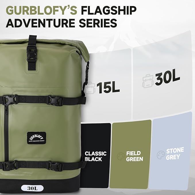Motorcycle Saddle Bag, 30L Waterproof Motorcycle Tail Bag, 2 Size and 3 Color Options Travel Bag, PVC Bag, Rear Seat Bag, Field Green GT-30GN