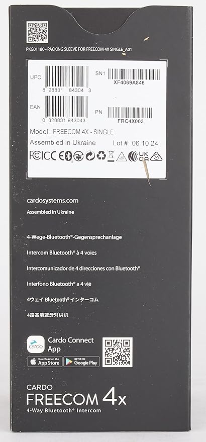 Cardo Systems FREECOM 4X Motorcycle 4-Way Helmet Bluetooth Communication System Headset Intercom, Universal Bluetooth Connectivity, Waterproof, 40mm Speakers - Single Pack