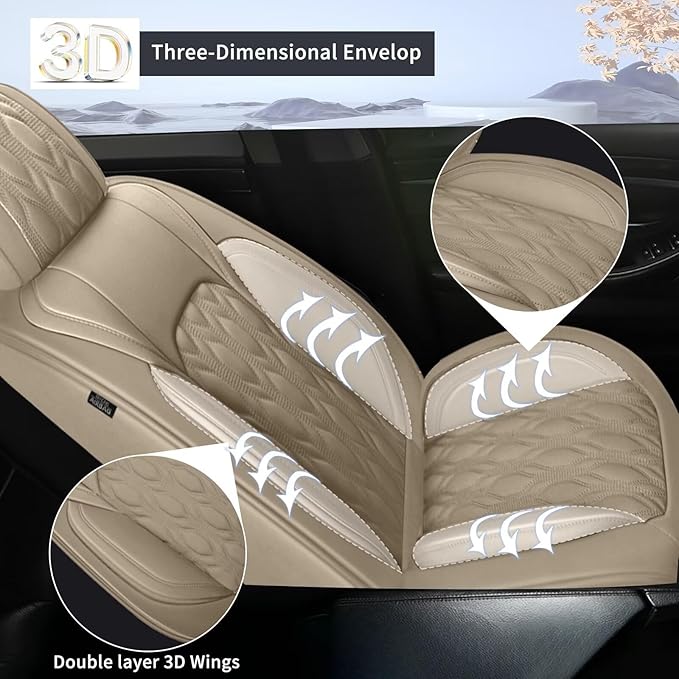 Car Seat Covers Fit for Toyota Camry 2012-2025: Full Set 5 Seats Faux Leather Automotive Seat Covers Waterproof Business Vehicle Seat Cushion Protector （5 Seat, Beige）