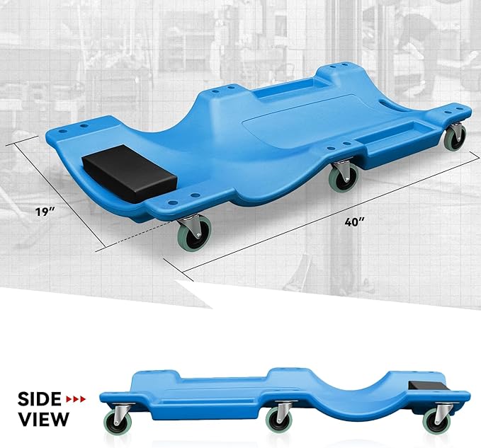 Auto Dynasty 40 Inches Mechanic Creeper, Automotive Garage Repair Low Profile Under Car Rolling Creeper with Padded Headrest, Plastic, Blue