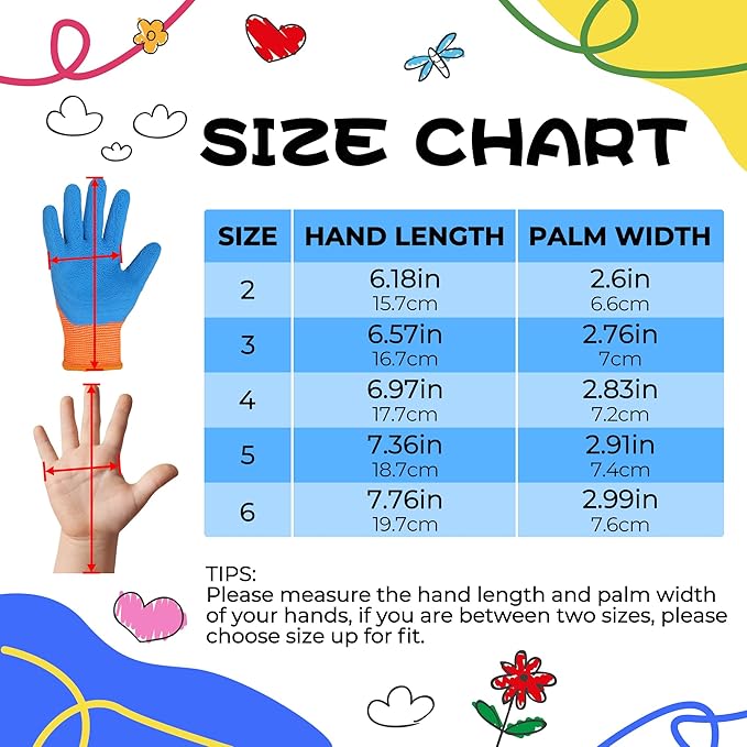 HANDLANDY 3 Pairs Kids Gardening Gloves Latex Free, Nitrile Coated Children Toddler Garden Yard Work Gloves for Little Girls Boys (Size L, Black-Orange)
