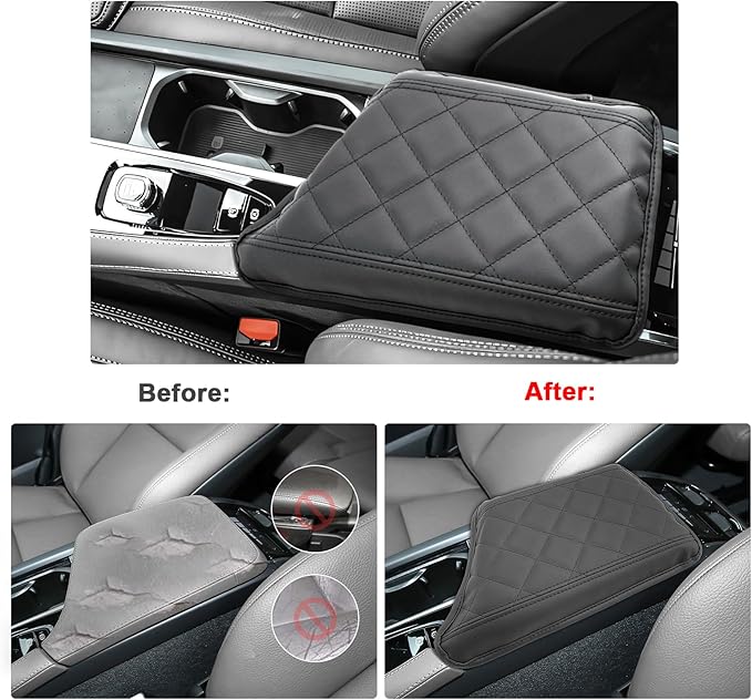 SXCY for 2024 XC90 Armrest Cover for Volvo XC90 2018-2024 Accessories 2024 XC90 Center Console Cover 2024 XC90 Middle Console Cover (Black Checkered Pad)